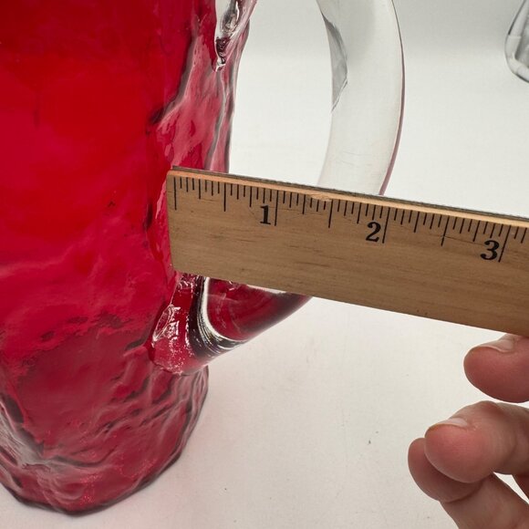 Morgantown Ruby Red Crinkle Glass 9" Pinched Pitcher With Clear Handle EUC - Picture 14 of 14